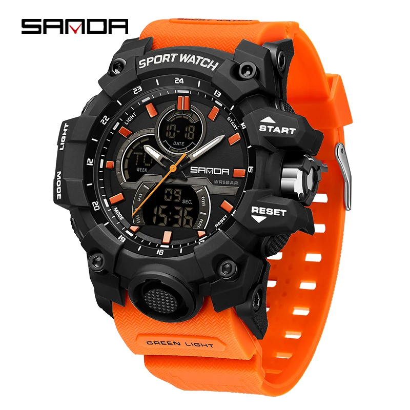 Reloj De Pulsera Para Hombre Con Correa Naranja, Resistente Al Agua Hasta 50 Metros Y Esfera Grande.
