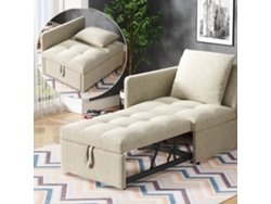 Sofá Cama 3 En 1 - Sofá De Lino Con Respaldo Ajustable - Beige