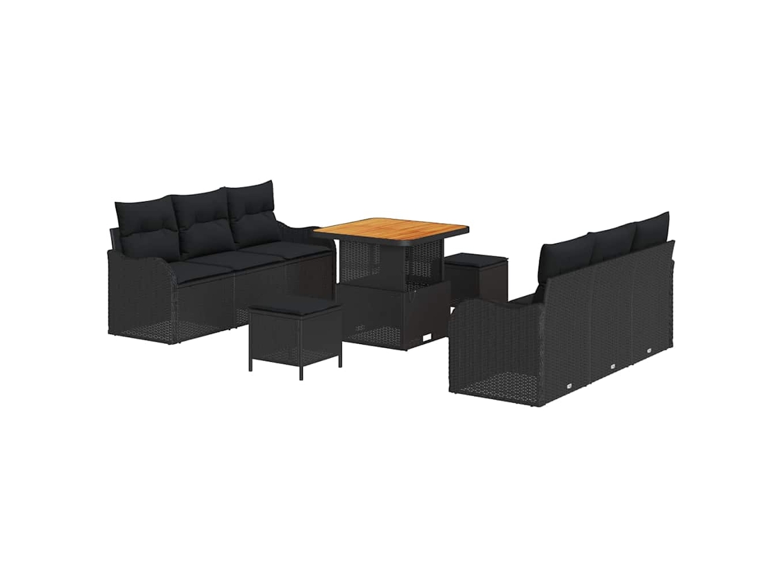 Maison Exclusive - Conjunto De Sofá De Jardín Con Cojín Con Almohada 9 Pcs Negro