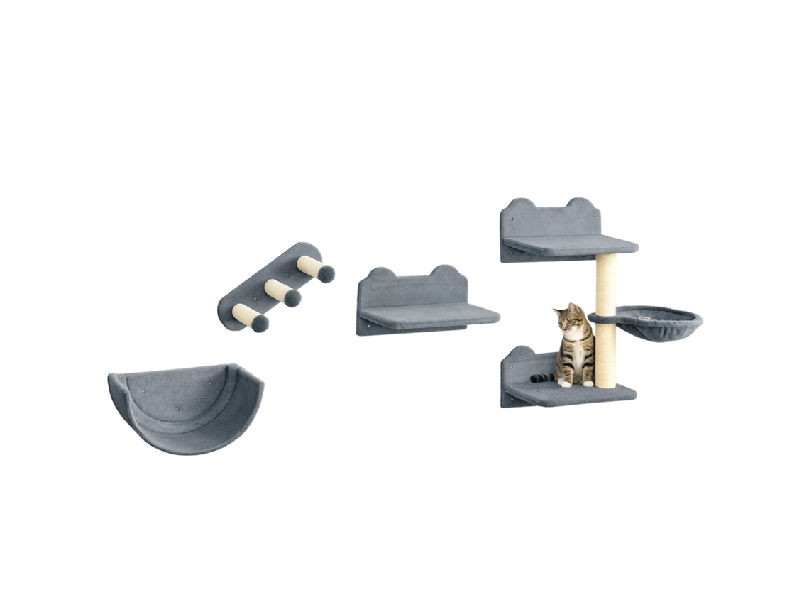 Juguete De Pared Para Gatos, 4 Piezas, Plataformas De Red, Para Saltar, Gris.
