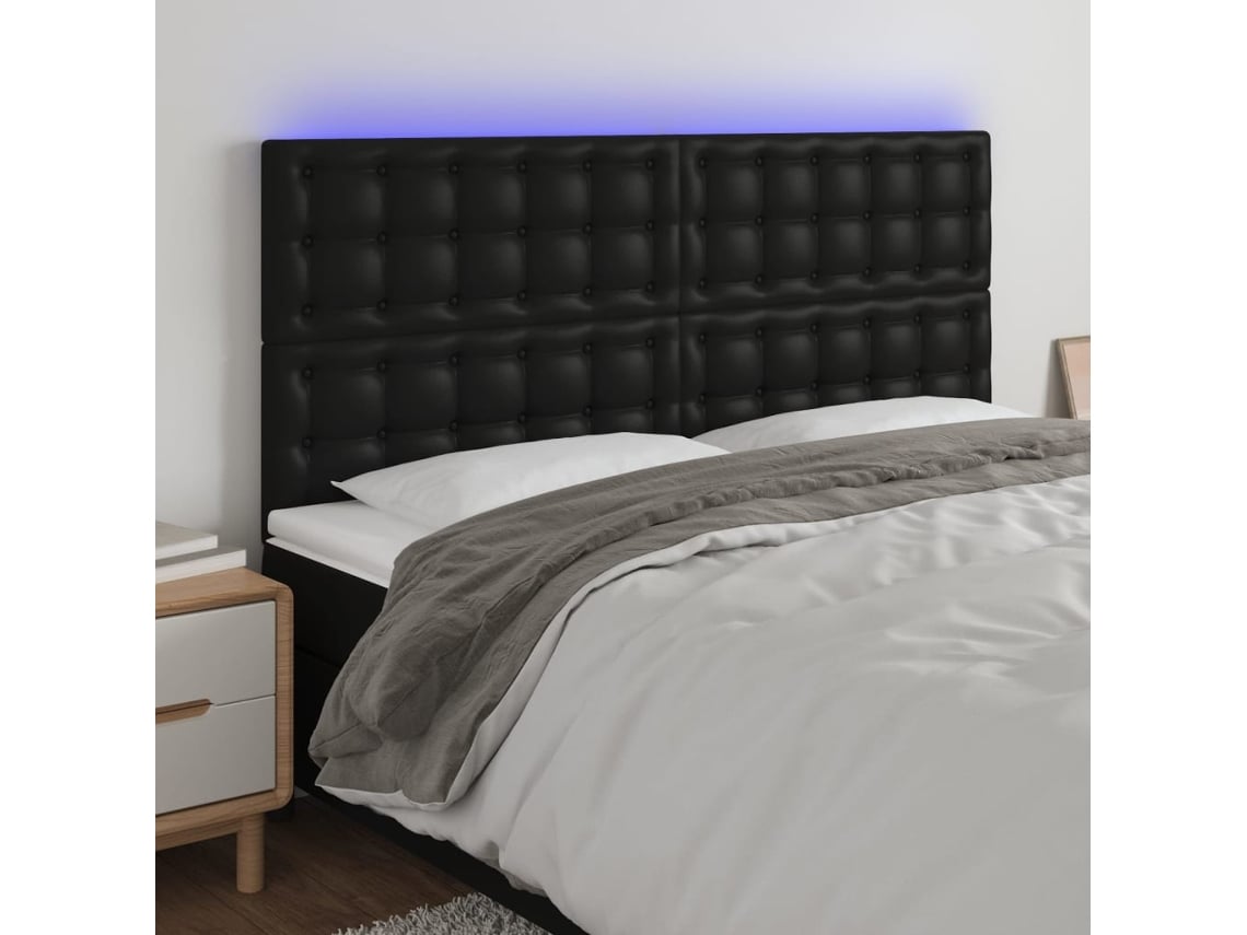 Cabecero Con Luces Led Cuero Sintético Negro 200x5x118/128 Cm