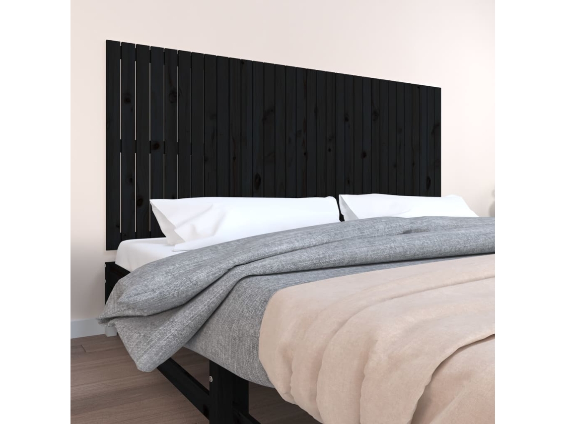 Cabecero De Cama De Pared Madera Maciza Pino Negro 204x3x90 Cm