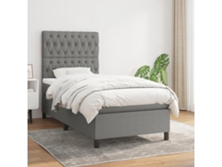 Cama Box Spring Con Colchón Tela Gris Oscuro 100x200 Cm