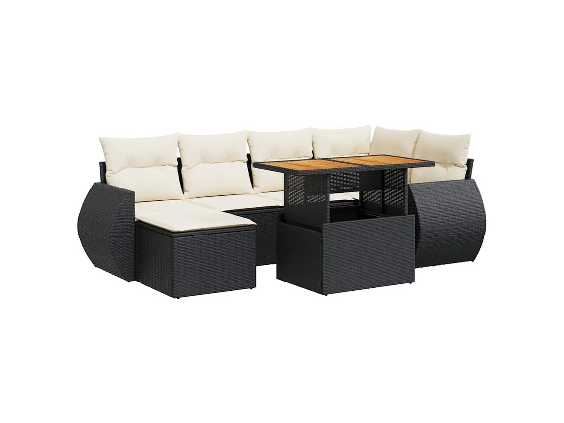 Maison Exclusive - Set De Sofás De Jardín 7 Pzas Con Cojines Ratán Sintético Negro