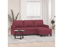 Sofá De 3 Plazas Con Taburete De Tela Rojo Tinto 180 Cm