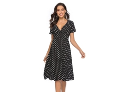 2026-vestido De Verano Boho Con Estampado Floral Cuello V Manga Corta Talle Alto Chiffon Midi Para Playa
