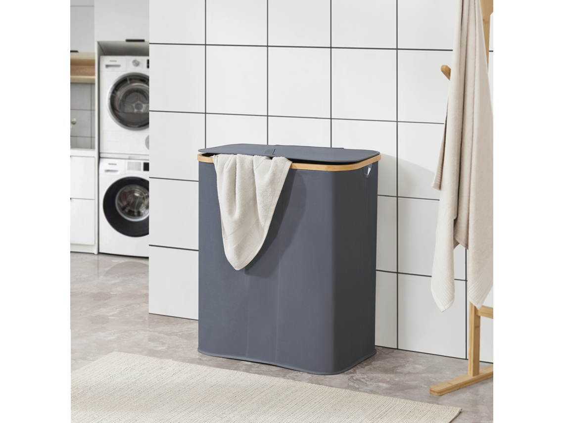 Cesto ropa sucia Rusko con 3 bolsas extraíbles bambú Oxford 600D 69 x 57 x 37 cm - Gris oscuro [EN.CASA]