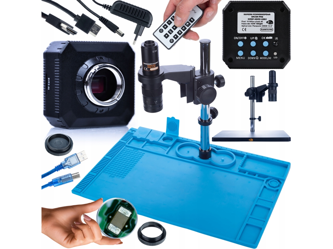 Conjunto de microscopio digital Earth Pro Mcep-0.5x + cámara Orion Pro Kmop - HDMI-USB | Alta precisión | Base de silicona 480 x 320 mm