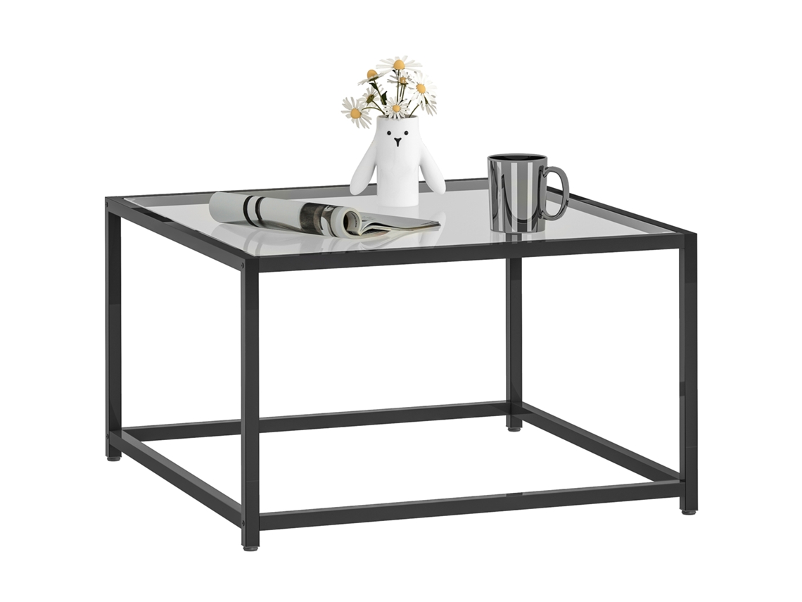 Mesita Auxiliar Cristal Templado Cuadrada Patas Acero Negro