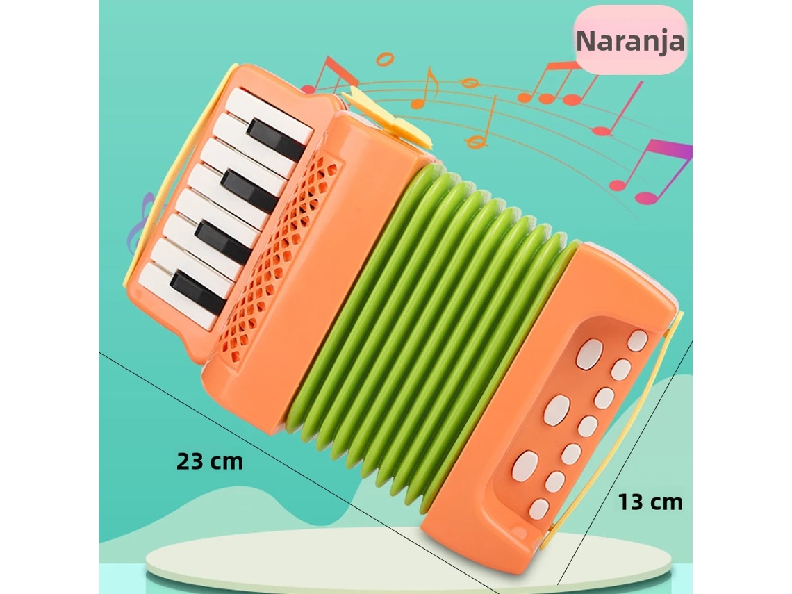 Acordeón de juguete (naranja) con 10 teclas y 8 bajos - Instrumento musical educativo