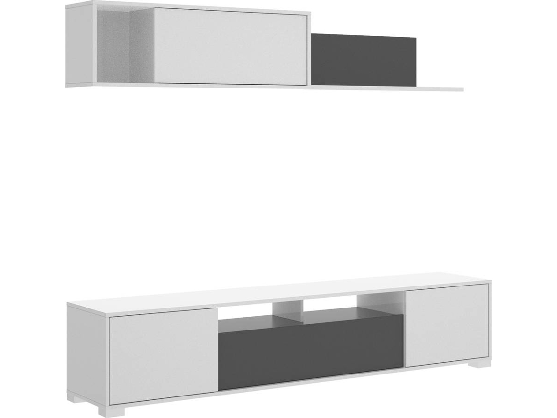 Composición de Salón TV con Puertas y Estante DKIT Ken (Blanco Brillo/Grafito - 180x200x41 cm)