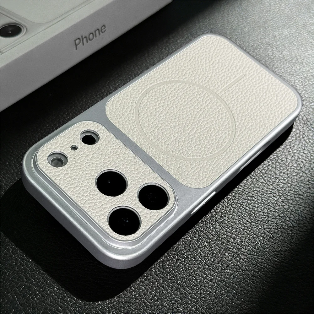 (iphone 16 Pro Max Plata) Funda Magnética Para Teléfono, Compatible Con Magsafe Y Carga Inalámbrica De Cuero Sintético.