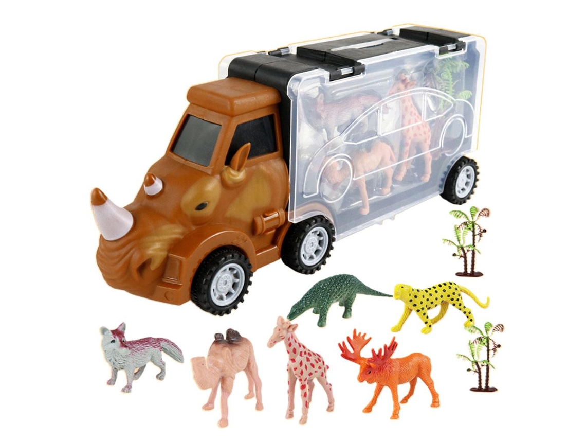 Ats-set De 9 Camiones Transportadores De Dinosaurios Con Portátil Almacenamiento De Animales Y Coche Inercial Para Niños