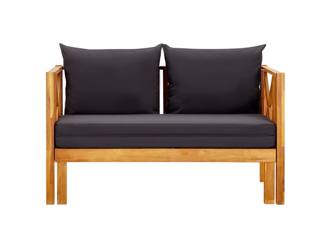 Banco Jardín | Banco Exterior 2 Plazas Con Cojines Madera Maciza Acacia 122 Cm