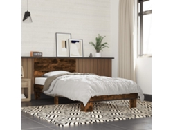 Estructura Cama Madera Ingeniería Metal Roble Ahumado 90x200 Cm