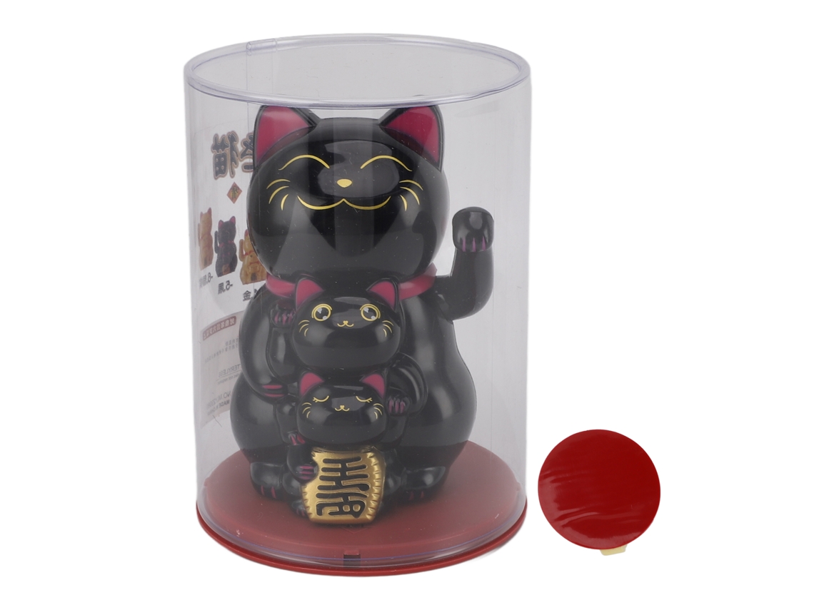 Adorno navideño Baok con energía solar, Gato Feliz, 11,43 cm, Gato de la Suerte con Mano que Se Mueve Automáticamente para Coche u Oficina, Negro