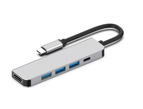 USB C Hub 5 en 1 Adaptador Multipuerto Portátil con Salida HDMI 4K 3 Puertos USB 3.0 USB C 100W Pd Compatible con Macbook Pro/Air/Ipad Pro BISBISOUS