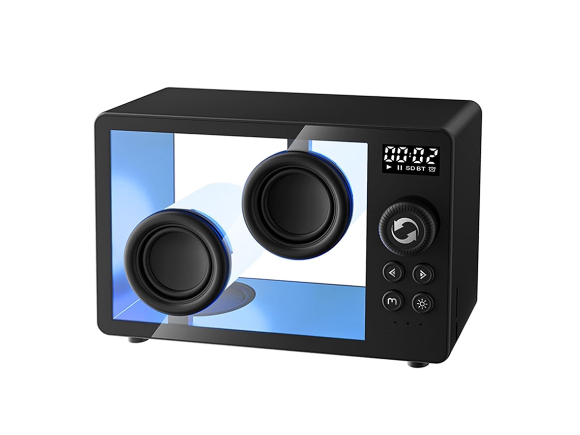 Altavoz Bluetooth inalámbrico MDUG transparente con reproducción de tarjeta TF y despertador - Negro