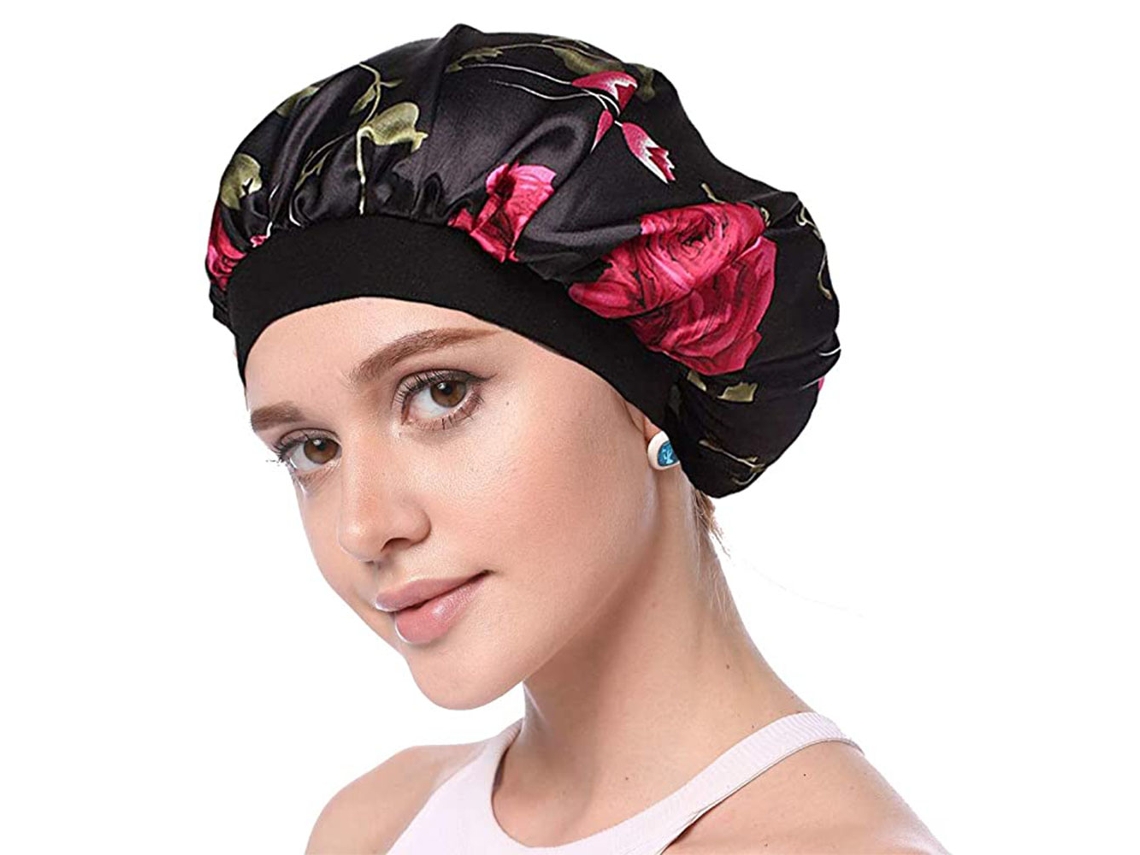 Capera De Satín Doble Capa Capera De Dormir Capera De Impresión Banda Elástica Amplia Para Mujeres Cuidado Del Cabello, Cabello Largo Rizado Natural