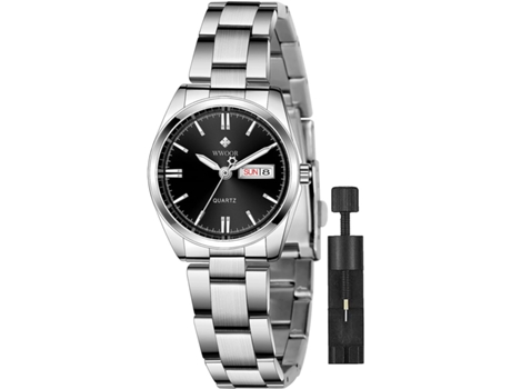 VEANXIN Relojes de pulsera impermeables con correa de malla de acero inoxidable para mujer-Negro