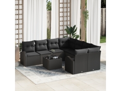 Conjunto 9 De Sofás De Jardín De Vidaxl Con Cojines Negro Poliratán