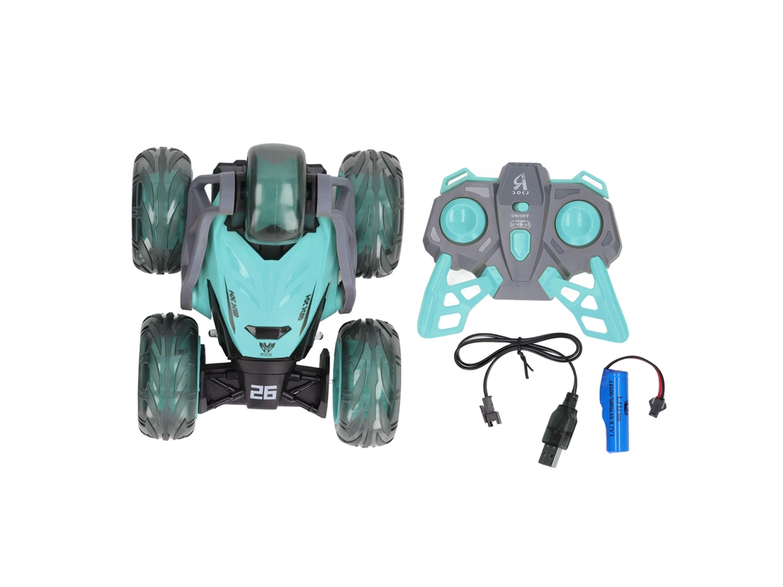 Bj-Stunt Car Com 5 Rodas Controle Remoto 2.4g, Rotação 360 Graus, Brinquedo Para Crianças Azul