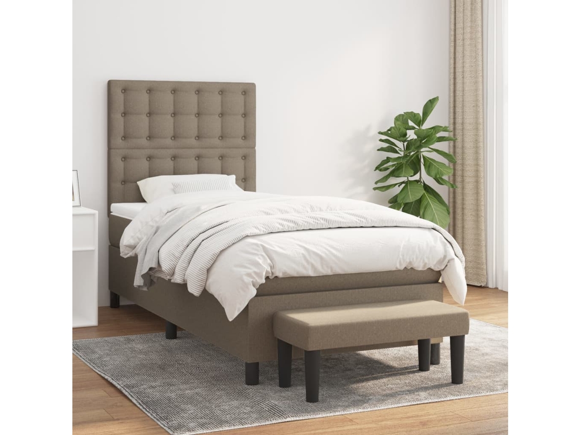 Cama Box Spring Con Colchón Tela Gris Taupe 90x190 Cm