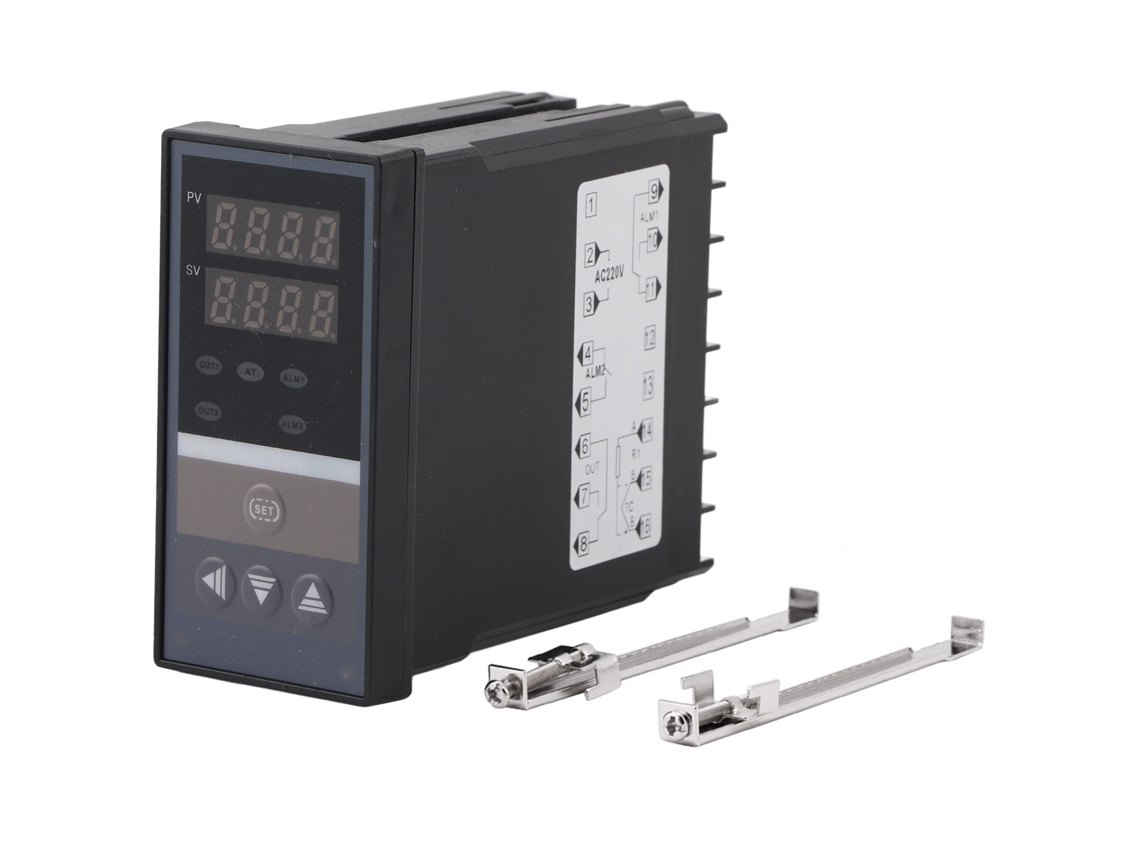 Controlador de temperatura digital inteligente de 10 A con salida de relé y pinzas, color negro