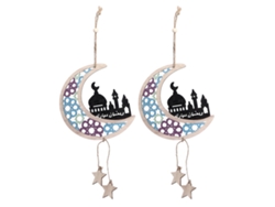 2 Adornos Colgantes De Madera Con Forma De Luna Y Estrella Para Eid Al-fitr, Decoración Para El Hogar Jm00429