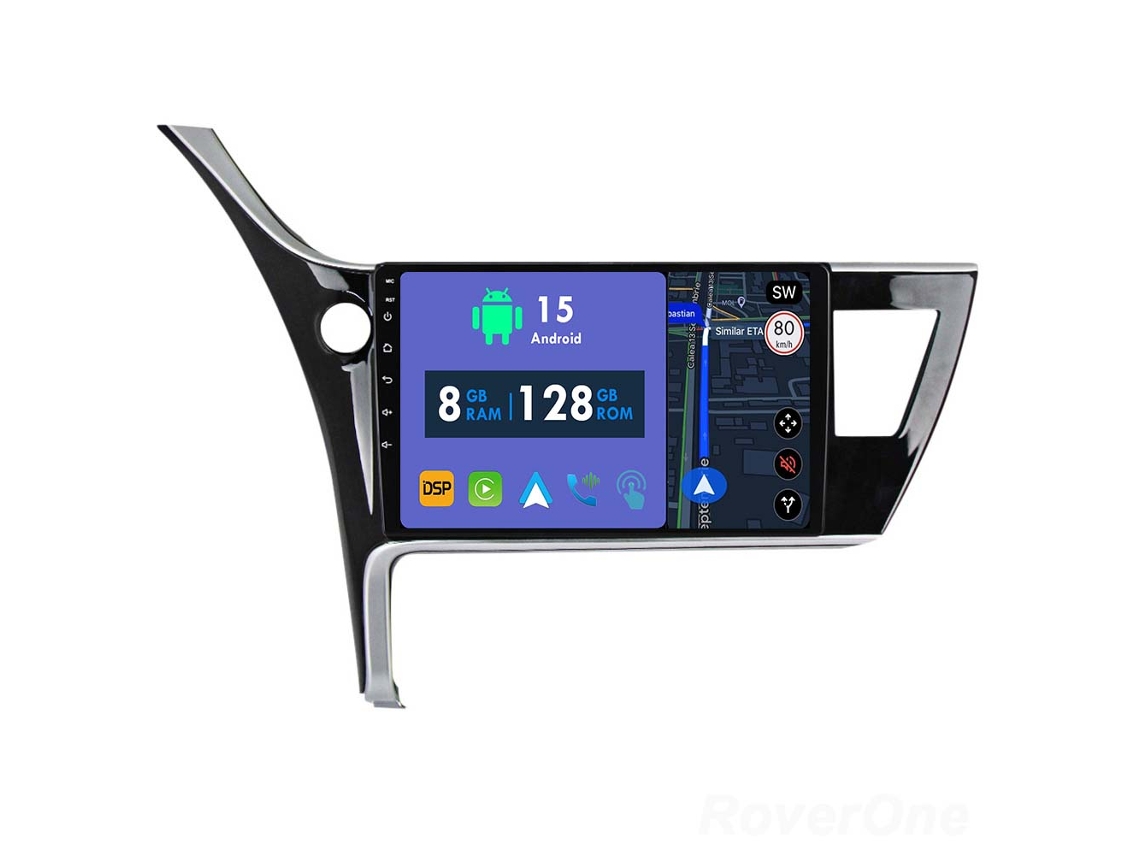 Coche Radio Android Auto Autoradio 8GB RAM 128G ROM CarPlay Navegación GPS Pantalla Táctil RoverOne para Toyota Corolla 2017 2018 