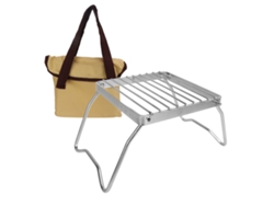 Parrilla plegable de acero inoxidable para camping, ideal para barbacoas.