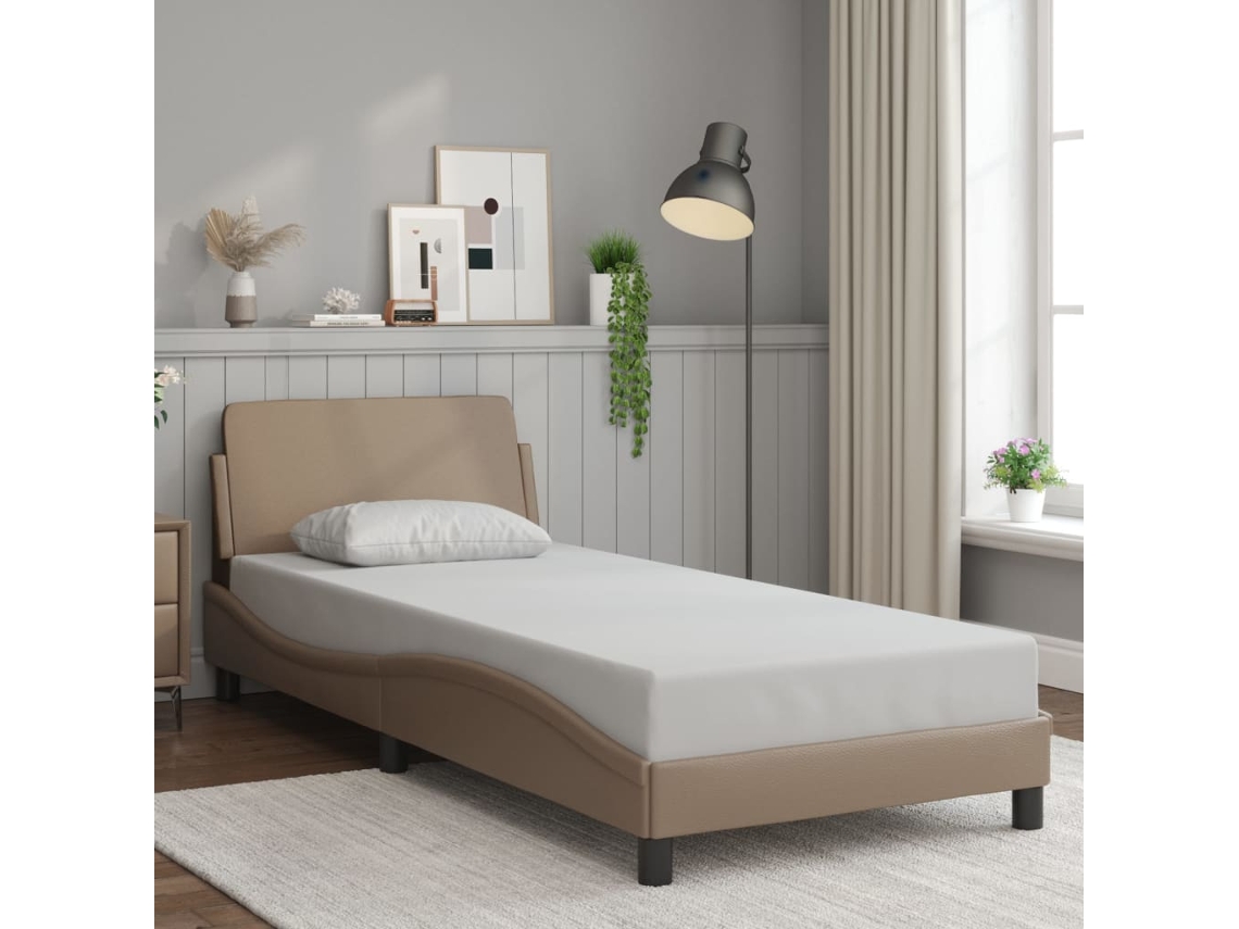 Estructura Cama Sin Colchón Cuero Sintético Capuchino 80x200 Cm