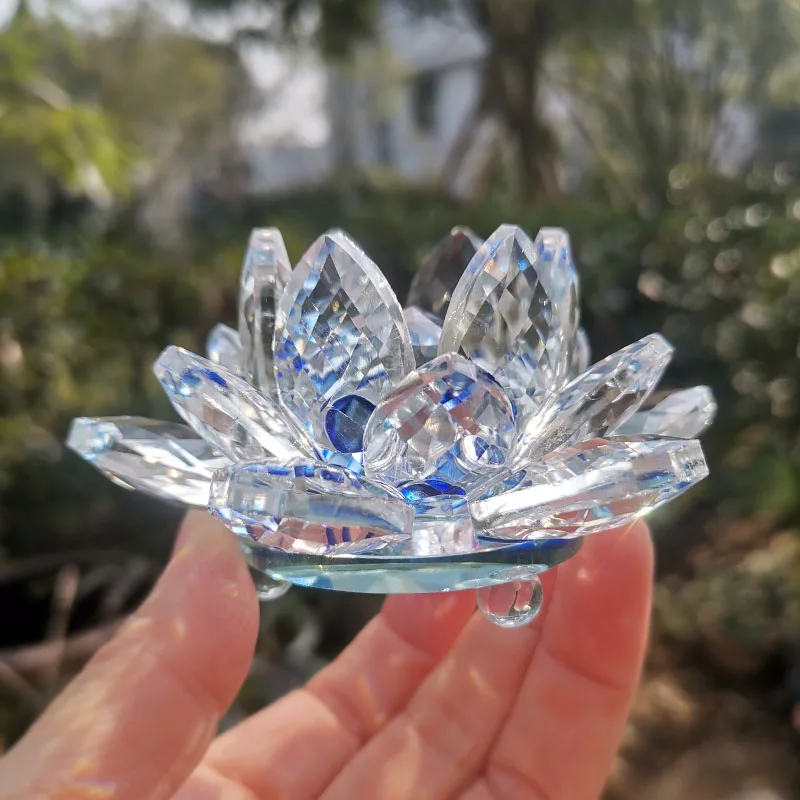 Adorno De Loto De Cristal (azul Oscuro, 80 Mm), Adorno Artesanal De Vidrio.