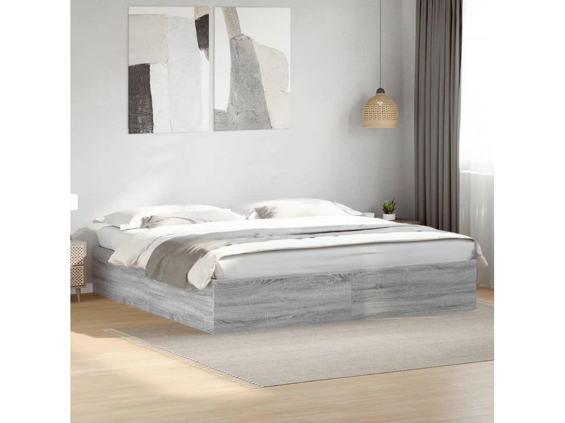 Estructura De Cama Madera De Ingeniería Gris Sonoma 200x200 Cm