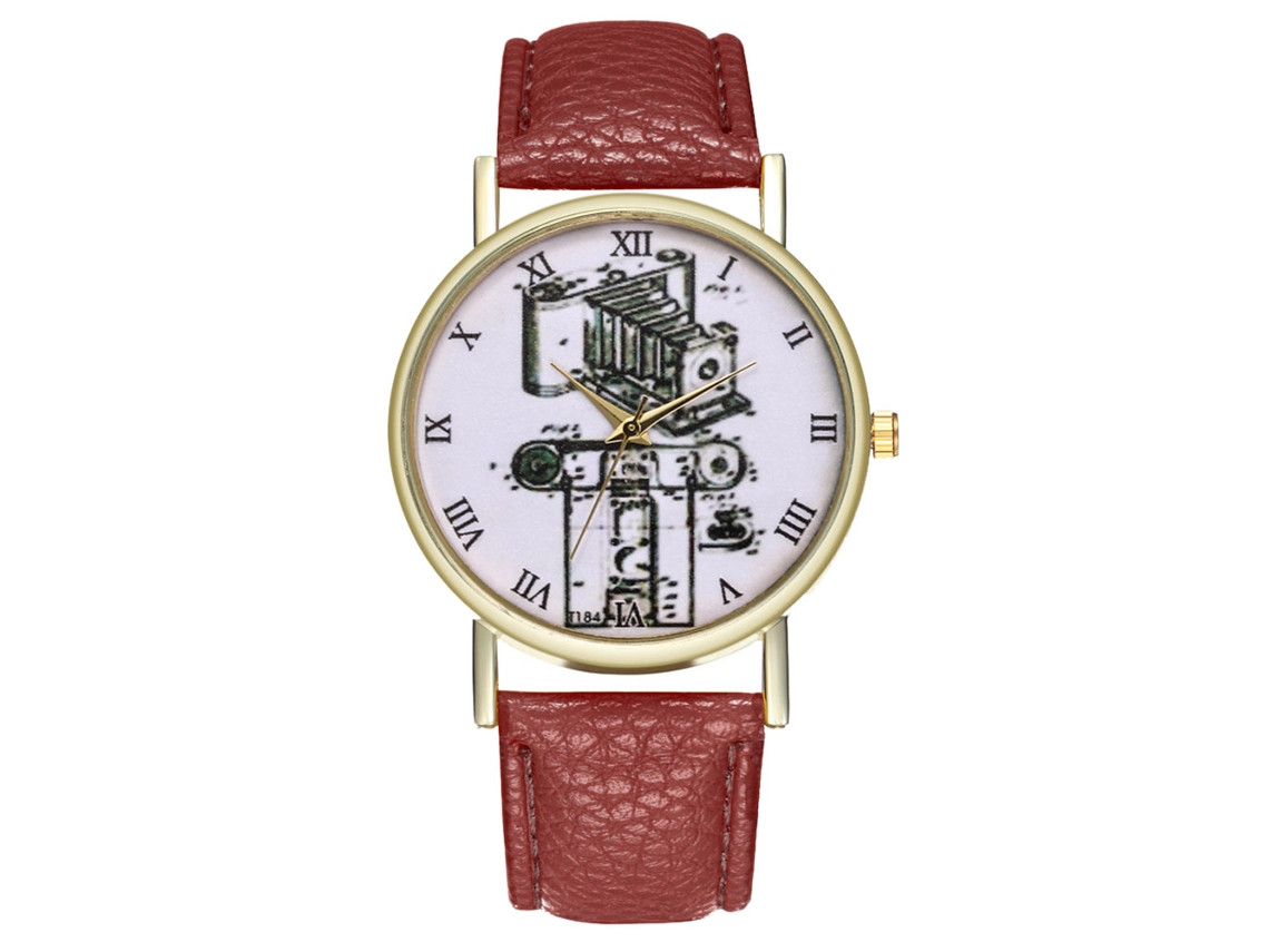 Reloj De Pulsera De Cuarzo De Cuero Para Hombre/mujer, Modelo T303-a, Color Marrón Cámara.