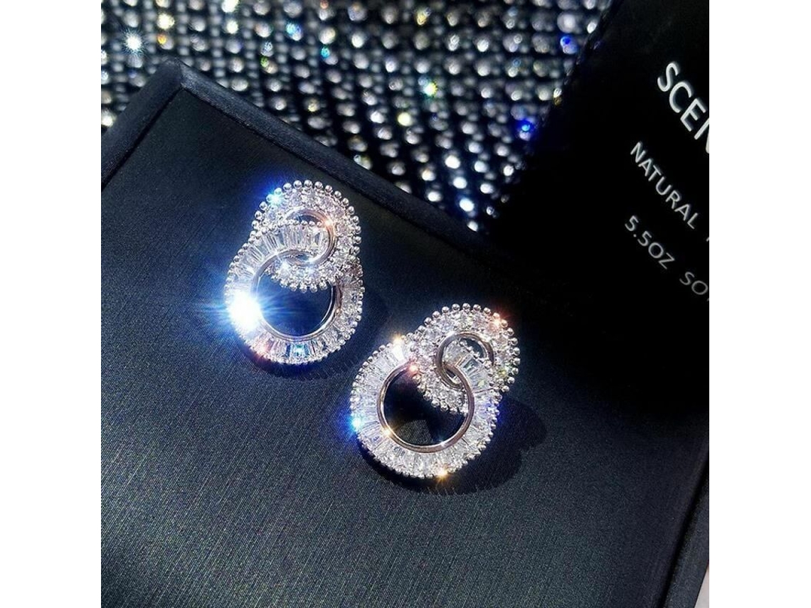 Aretes De Aro Lujo Plata 925 Cubic Zirconio Joyería De Boda Para Mujer Ery