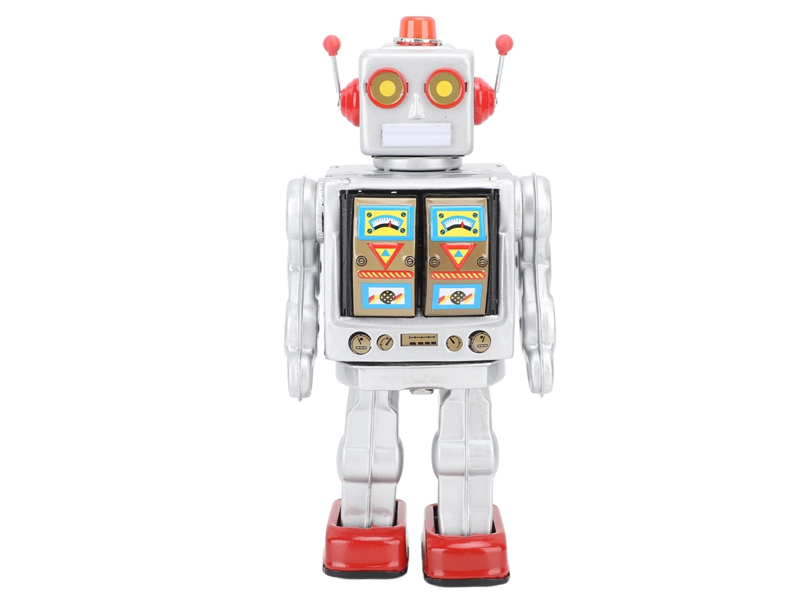 Brinquedo De Robô De Lata De Metal Retro Elétrico Giratório Modelo Coleção Adulto Presente Infantil Prata