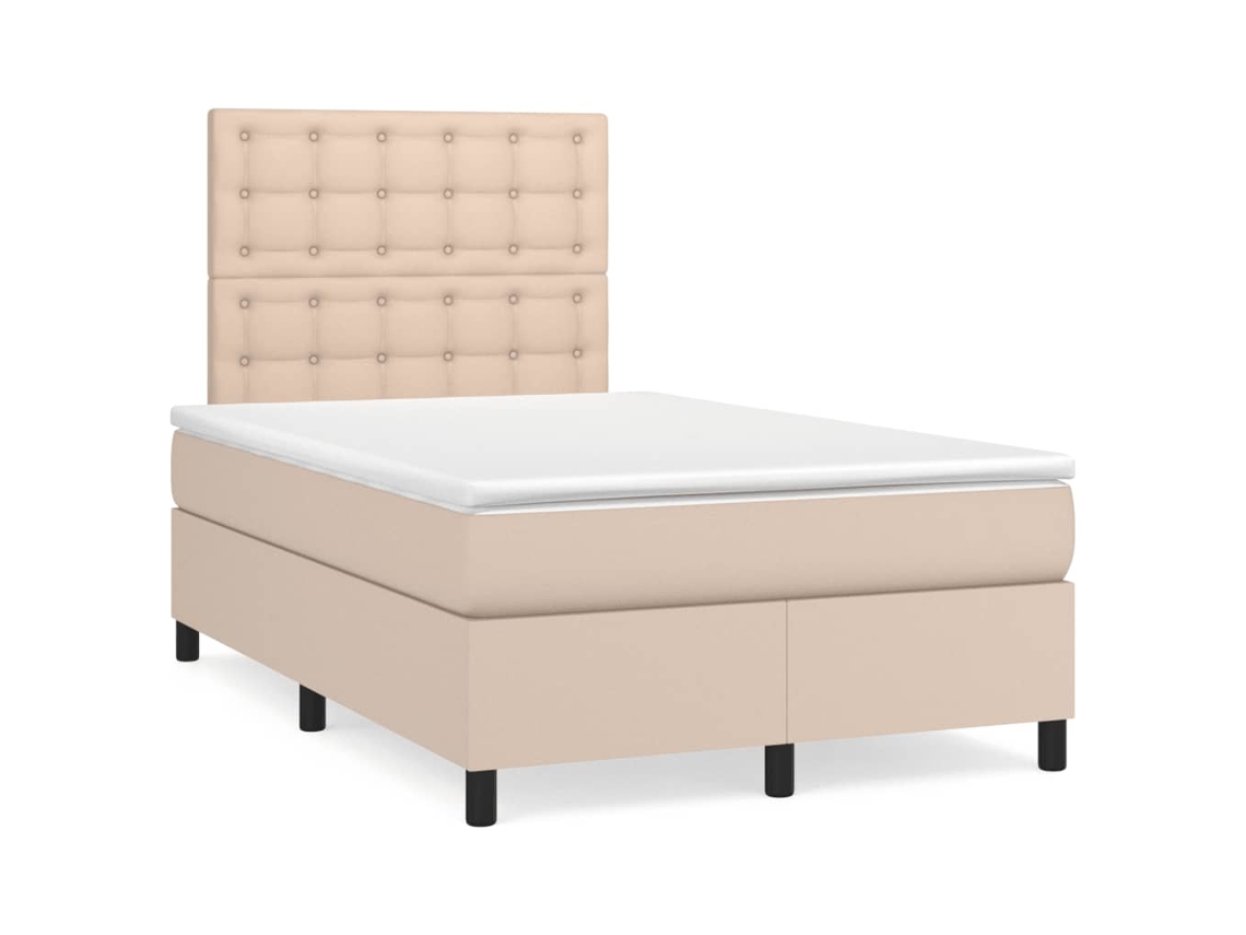 Cama Box Spring Con Colchón Cuero Sintético Capuchino 120x190cm