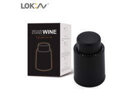 Tapón de vacío para vino, negro, de una sola pieza, con botón pulsador y graduaciones.