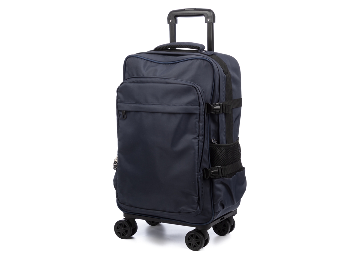 Maleta de cabina con ruedas, fabricada en material ligero, resistente e impermeable. 4 ruedas dobles extraíbles con giro de 360°.