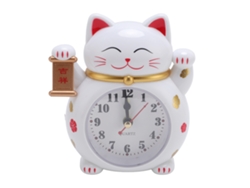 Reloj despertador de plástico Baok-reloj Lucky Kitten, diseño de dibujos animados preciso y adorable para el hogar, blanco Yf2025b