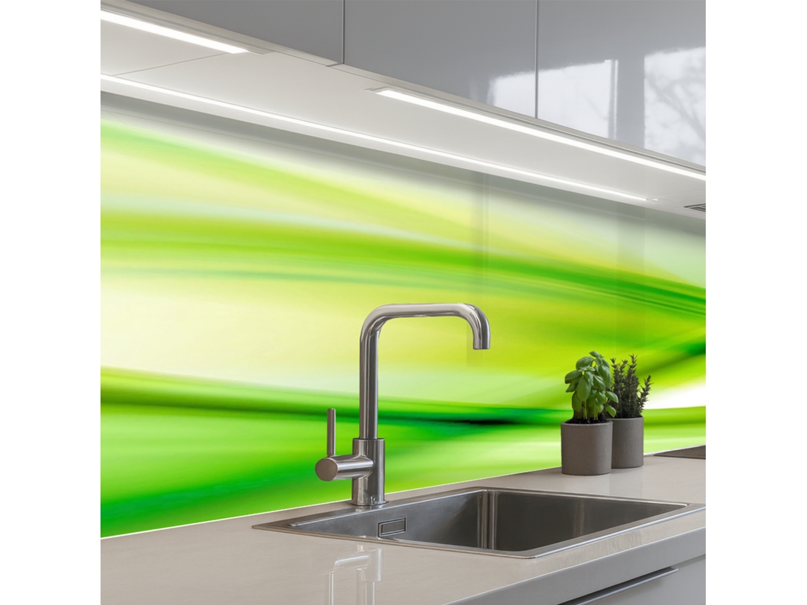 Salpicaderos De Cocina Olas - Abstracto - Verde 150x60 Cm