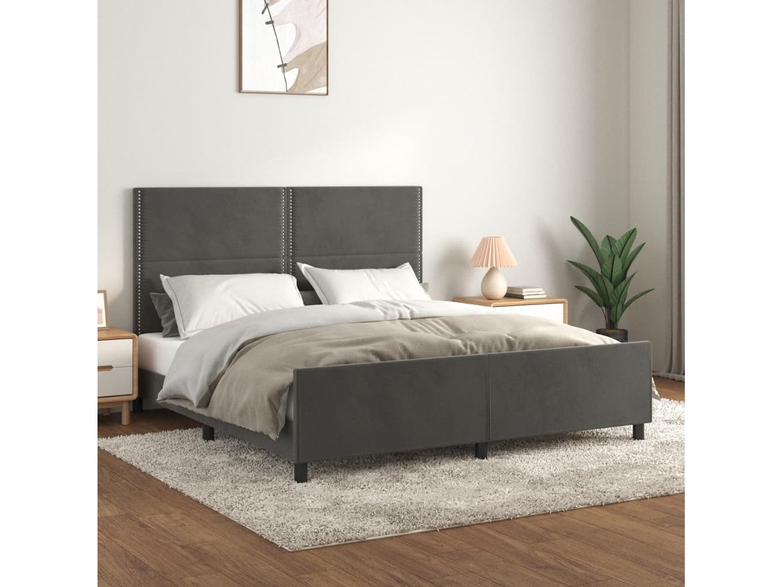 Estructura De Cama Sin Colchón Terciopelo Gris Oscuro 160x200cm
