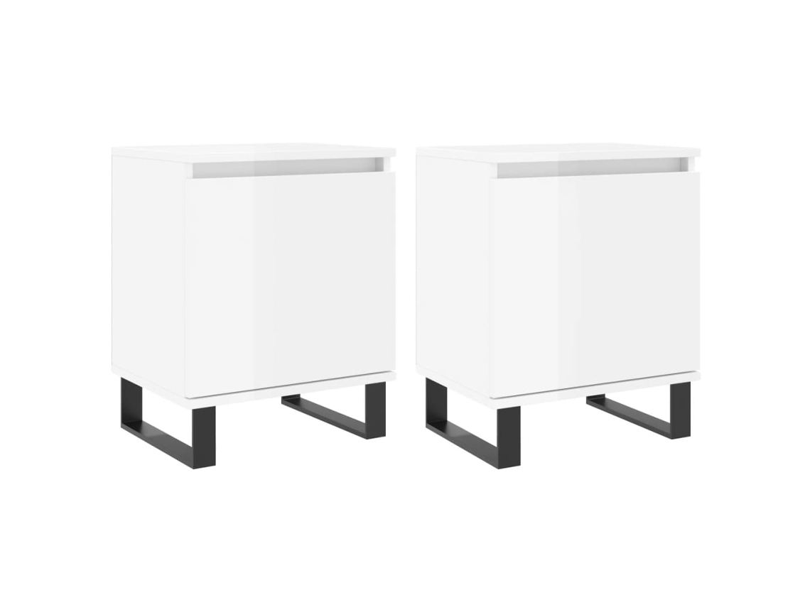 Juego de 2 mesitas de noche, derivados de la madera, blanco brillante, EXCLUSIVA MAISON