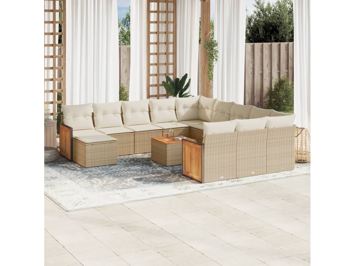 Conjunto de sofá de jardín de 13 piezas con cojines, mimbre sintético beige, Dkd Home Decor