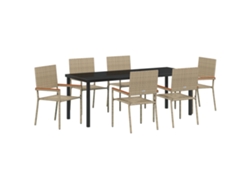 Conjunto de comedor Vidaxl de 7 piezas en ratán y poliéster beige
