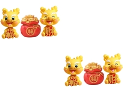 2 Juegos Adorables Figuras Dragones, Decoraciones Mesa Para Adornos Dibujos Animados, 3 Piezas