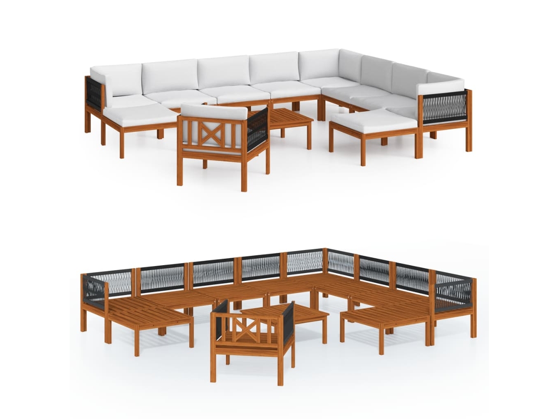 Maison Exclusive - Conjunto De Jardín De 12 Piezas Con Cojines, Madera Color Crema, Acacia Y Cuerda