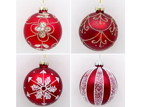 Set de 4 Bolas de Navidad Plateadas 8cm Bolas de Adornos de Árbol de Navidad Rojo 237044 SELEOK
