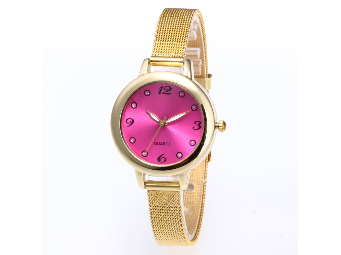 Reloj De Pulsera De Cuarzo Para Mujer Con Correa De Malla Rojo Rosa Zhoulianfa